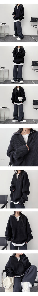 Mohedoutum Boxy Half Zip-Up Knitwear