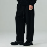 ツータックワイドシルキーパンツ/TWO TUCK WIDE  SILKY  PANTS-BLACK