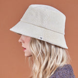 Wide Corduroy Label Bucket Hat Cream