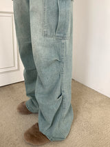 Halo pintuck shirring pocket cargo denim pants