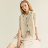クロップアンバルハーフスリーブジャケット / Crop Unbal Half Sleeve Jacket (Ivory)