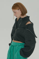  ZIPPER KNIT CARDIGAN SET / CHARCOAL
