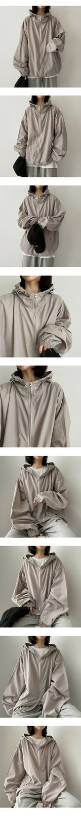 カーリングストリングハイネックウィンドブレーカーフードジップアップ / Couring String High-Neck Windbreaker Hooded Zip-Up
