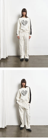 Mixed Fabric Knit KUYRI Love Sweat Shirts (Lucent Ivory)