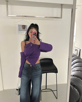 アンバランスオフショルダーノットTシャツ
