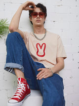 ムーンバニーアウトラインTシャツ/MOON BUNNY OUTLINE T-SHIRT LIGHT PEACH (6586876854390)