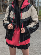 (UNISEX) ライニング配色キルティングレザージャケット