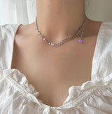 パステルオパールライトパープルビーズボール2ウェイドロップネックレス/fer Pastel Opal Light Purple Beads Ball Two-Way Drop Necklace