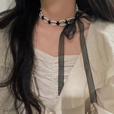 ミックスパールリボンタイチョーカー / mix pearl ribbon tie choker