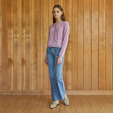 100%cashmere steel button pocket cardigan_violet mist (6653767745654)