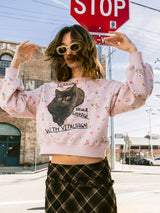 フラワーキャットレタリングスウェットシャツ / Flower Cat Lettering Sweatshirt (Pink)