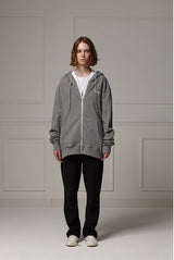 Pigment washed zipup hoodie - Grey (4622122680438)
