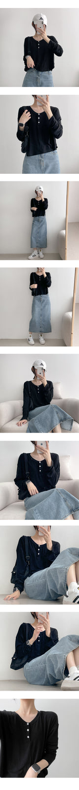 アンティークチャランスパンデックスボタン長袖Tシャツ / antique chalan spandex button long-sleeved T-shirt