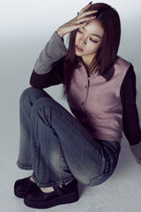 MULTICOLOR KNIT SHIRT # PINK BROWN