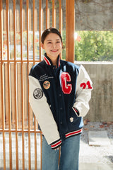 Grand Baseball Navy & White Unisex Varsity Jacket