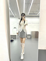 1021. Wool Double ribbon pleats mini sk (2color)