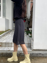 Rosé checkered silk banding skirt