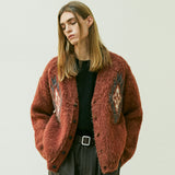 CHIMAYO PATTERN BRUSHED CARDIGAN BRICK