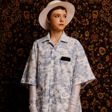 プリントリネンブレンドショートスリーブジャケット/[UNISEX] Printed Linen-Blend Short-Sleeved Jacket (White)