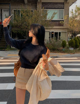 [BELLIDE MADE]Moment rag and raglan cropped knitwear