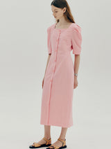 リネンスクエアネックドレス / Linen square neck dress - Pink