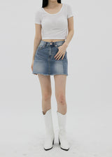 ショートスリーブクロップUネックTシャツ/Short Sleeve Cropped U-neck T-shirt (5color)