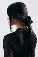 NO.433 [BLACK] HAIR SCRUNCH LACE SILVER RIBBON CLIP