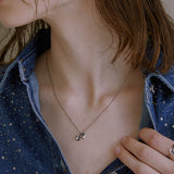 Mini Pleated Ribbon Necklace (Antique Silver)