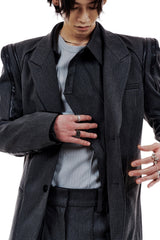 UNBALANCED BUTTON STRAP SHIRT (CHARCOAL) (6654718050422)