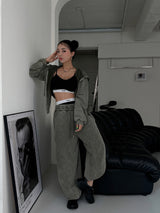 Garment Washing Cut-Out Hood Zip-up