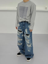 ラテックスリップドデニムパンツ / latex ripped denim PT -1C