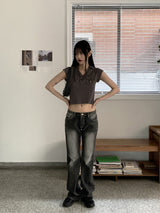 バフィービンテージVネックポケットカラー半袖Tシャツ / Buffy Vintage V-neck Pocket Collar Short Sleeve T-shirt