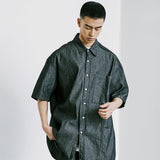 フロントシームウォッシュドデニムシャツ / FRONT SEAM WASHED DENIM SHIRT BLACK
