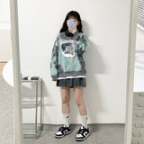 [tiedye] cat on the cloud sweatshirt - green (6636674646134)
