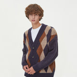 BRUSHED ARGYLE KNIT CARDIGAN_NAVY (6610813681782)