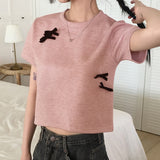 ルーシュベルベットリボンテリークロップ半袖Tシャツ