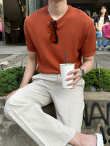 ロエミニマルリネンラウンド半袖ニット/Roe Minimal Short-Sleeved Linen Round Knitwear (9 colors)