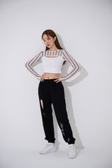 ライン ブラックホール メッシュ クロップ Tシャツ / TOP(9369) Line Black Hole Mesh Crop Tee