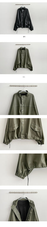 Keck String Leather Boxy Bomber Jacket