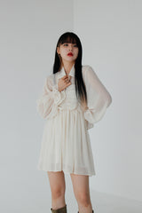 ダスティーシースルーラッフルシャツ / Dusty See-through Ruffle Shirt (3color)
