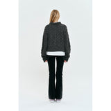 UNI LOGO WAPPEN CABLE COLLAR KNIT ZIP UP [CHARCOAL]