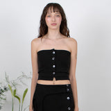 リブドシェルボタントップ / RIBBED SHELL BUTTON TOP - BLACK