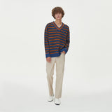 STRIPE V NECK KNIT_BLUE (6612841201782)