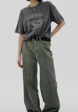 オリーブウォッシュデニムパンツ / Olive washed denim pants