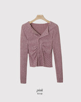 Slim Fit Shirring Ribbed Knit Cardigan (3color)