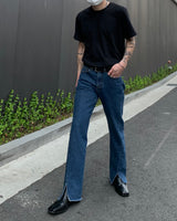 Slit Blue Boots-cut Jeans