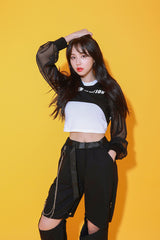 ミッションシースルークロップTシャツ/TOP(8193) motion see-through crop Tee