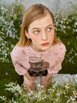 フラワーキャットレタリングスウェットシャツ / Flower Cat Lettering Sweatshirt (Pink)