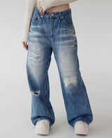 ローライズパッチデニムズボン/low-rise patch denim trousers