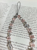 ブラックピンクショートクリスタル フォンストラップ/Black Pink Short Crystal Phone Strap